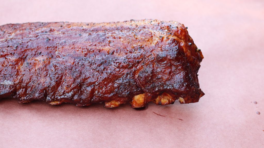 rack of baby back ribs on butcher paper