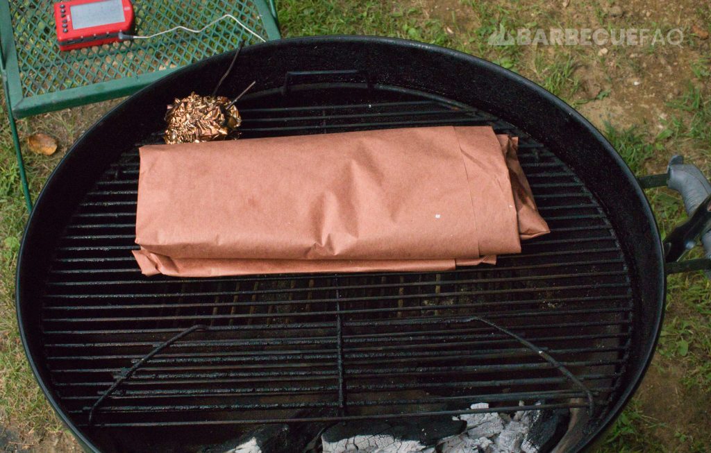 butcher paper wrapped ribs on smoker