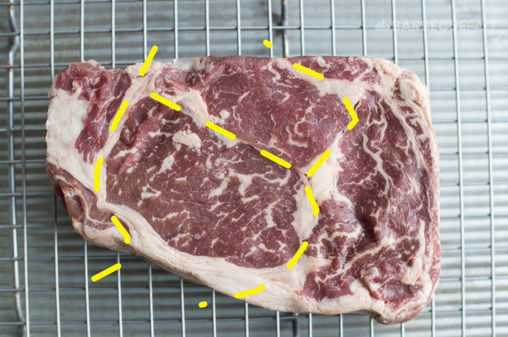 ribeye steak fat seams that separate muscles