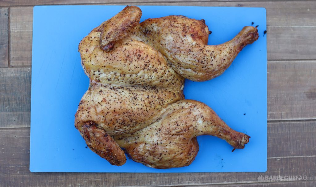 spatchcocked chicken on a pellet grill