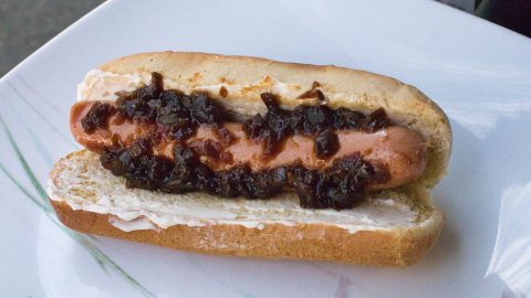 hot dogs on griddle