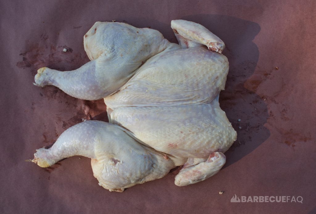 top down view of a chicken after spatchcocking