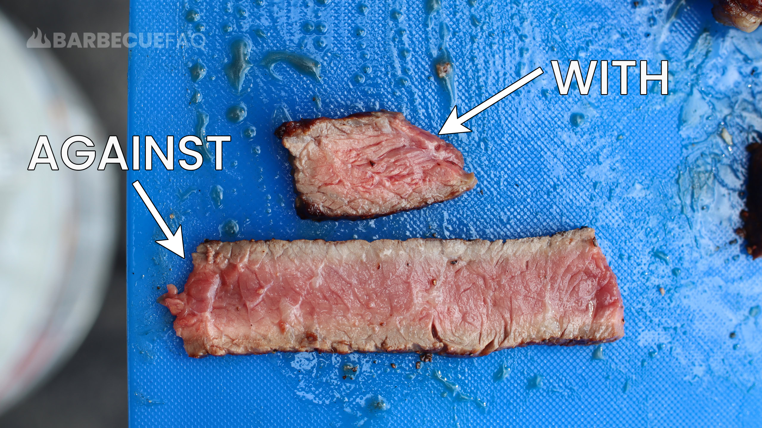 t-bone sliced with and against the grain comparison