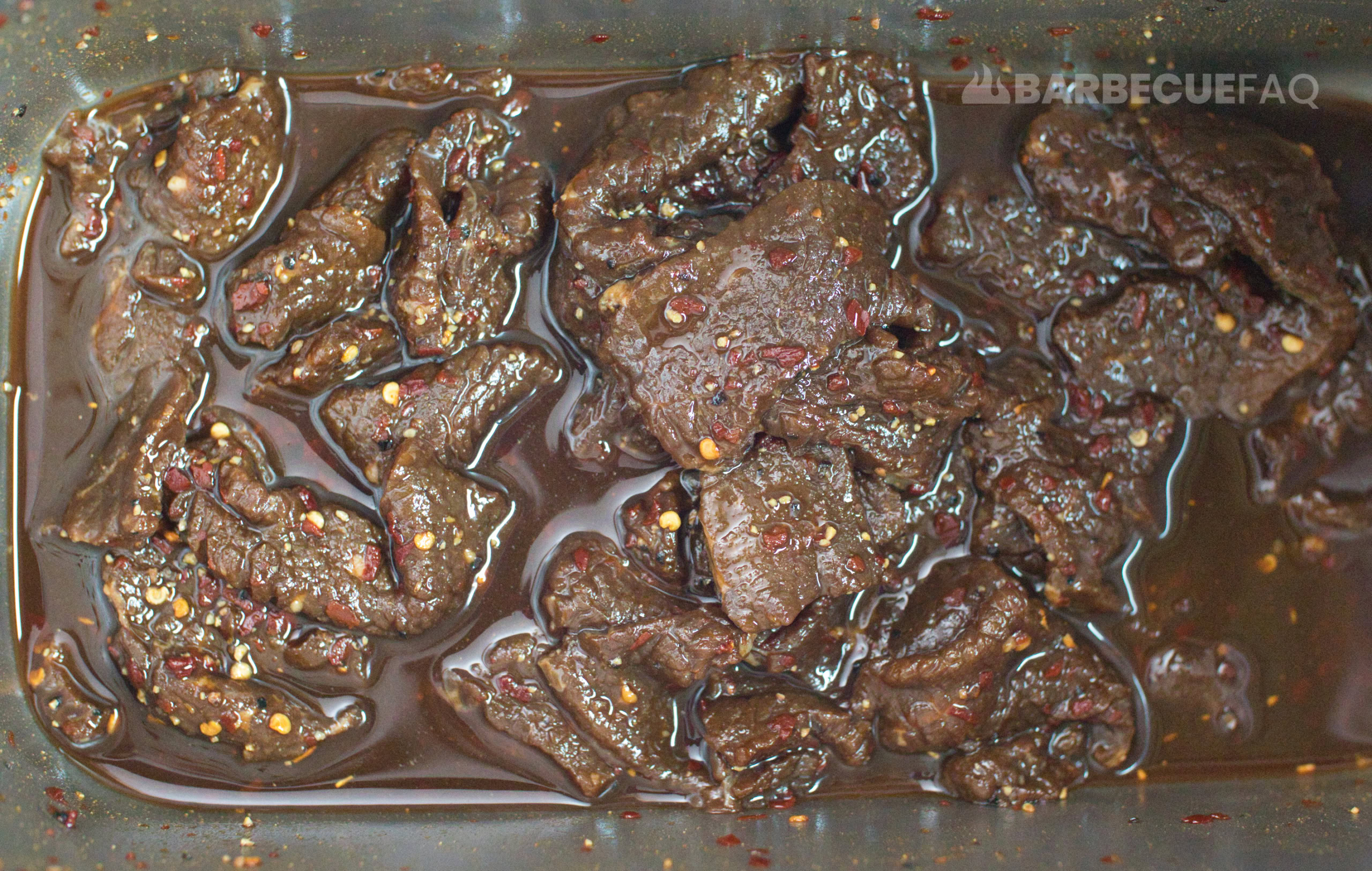 sweet and spicy beef jerky after marinating 16 hours