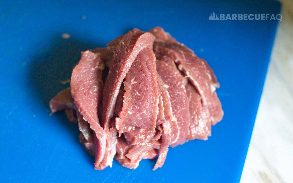 brisket flat sliced into jerky meat