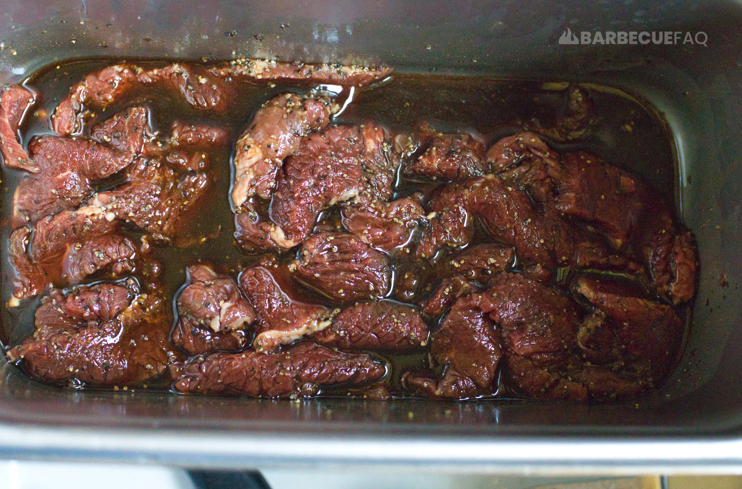 peppered beef jerky marinating