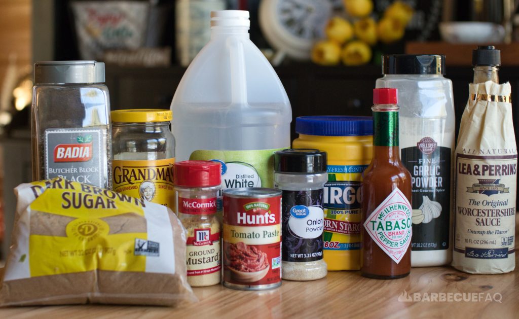 Ingredients for Texas-style barbecue sauce on a table