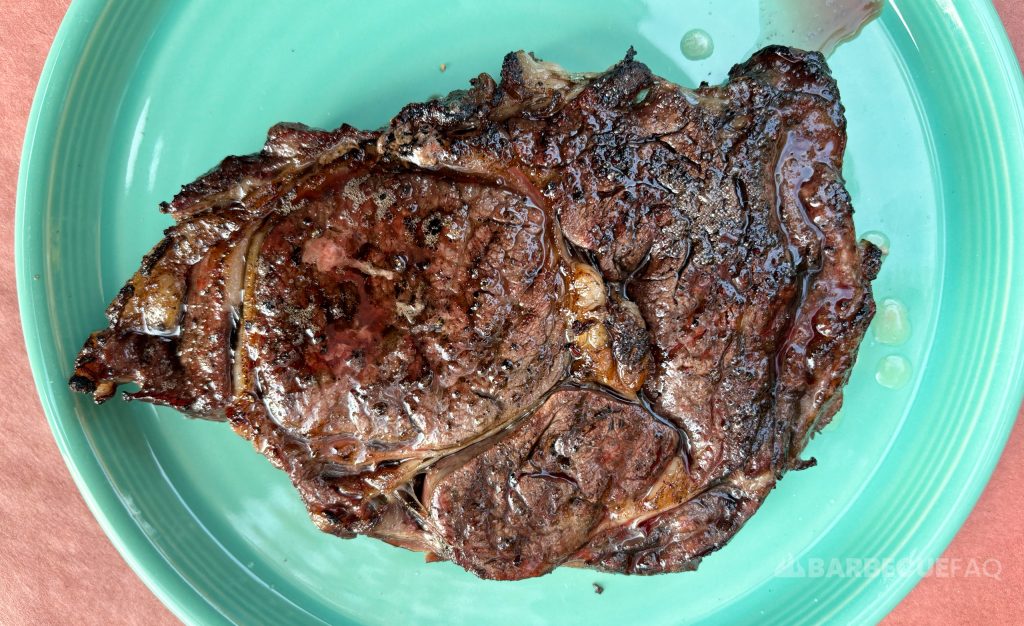 ribeye steak resting after reverse searing