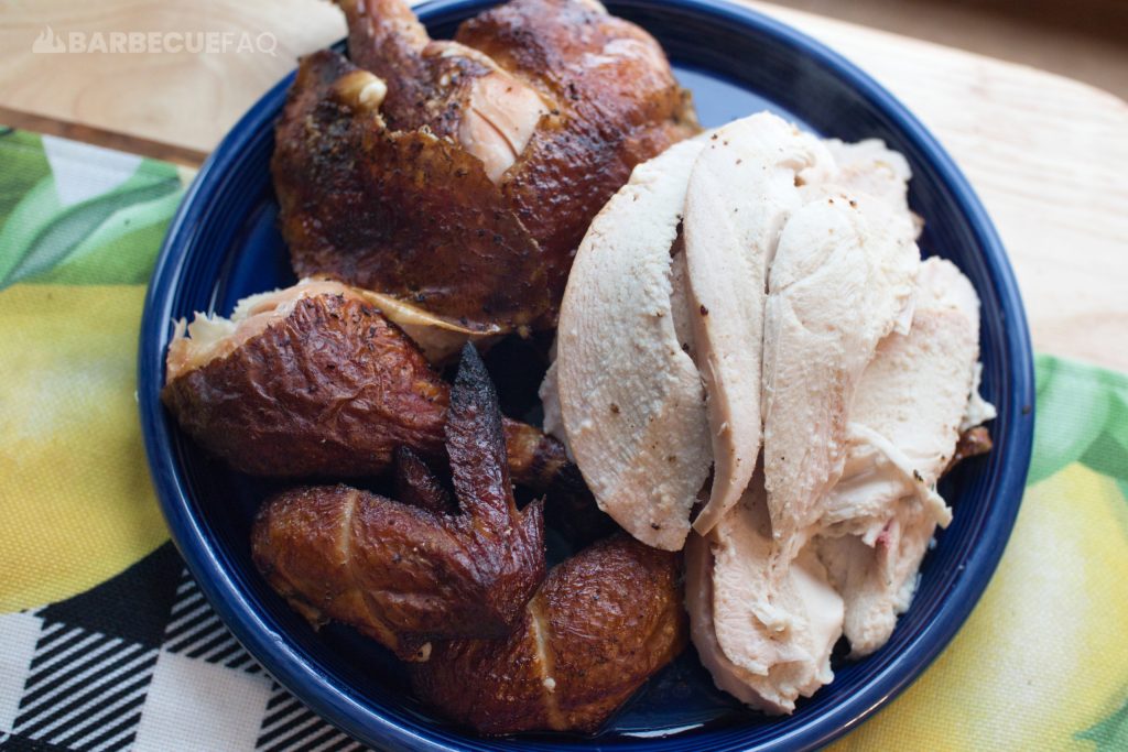 smoked whole chicken sliced up