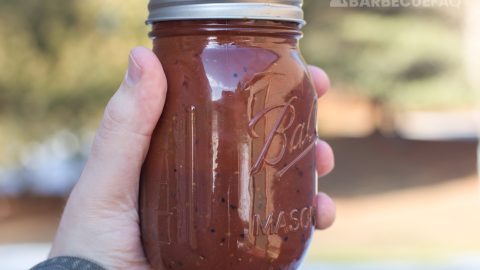 Texas-style bbq sauce in a small mason jar