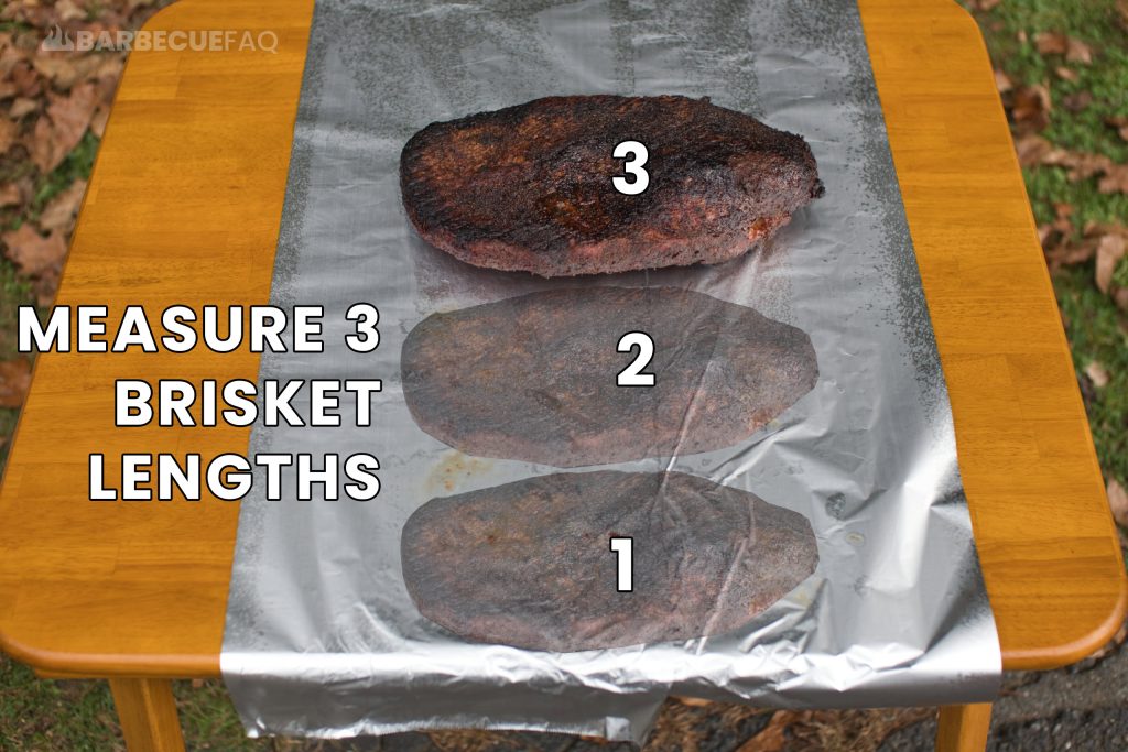 using brisket as a measuring stick to count on foil 