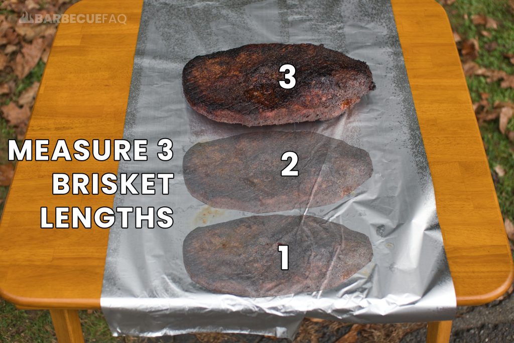 measuring 3 brisket lengths on foil