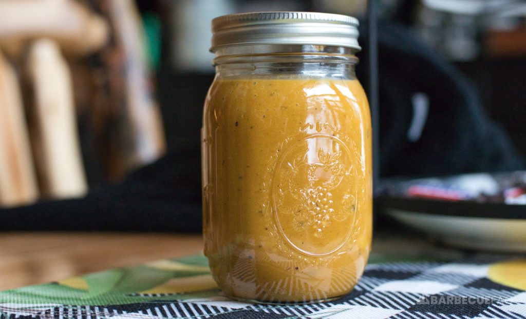 mustard bbq sauce in mason jar