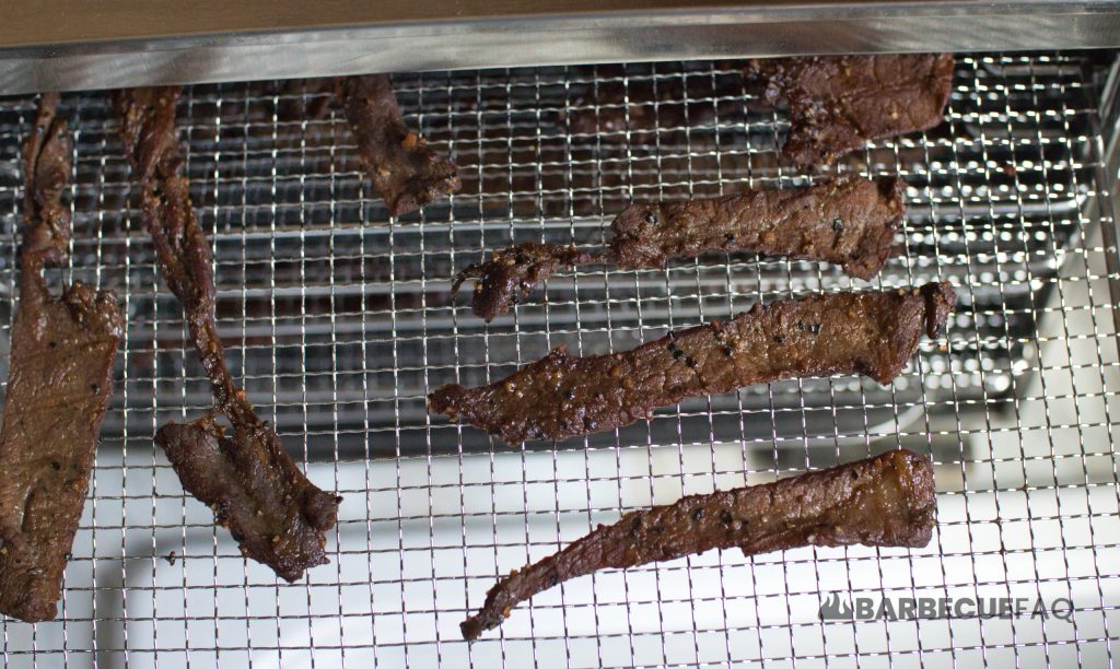 jerky on dehydrator tray