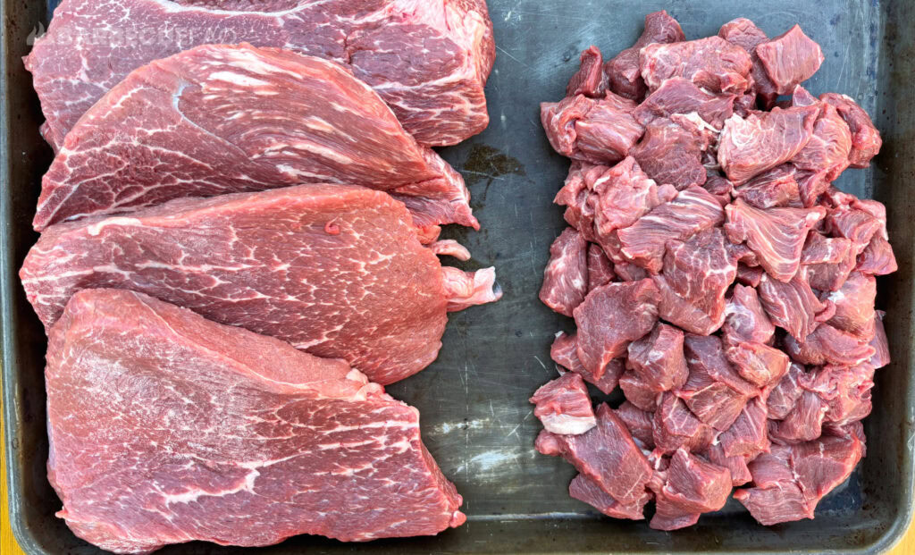 round tip cut into small roasts for jerky meat and stew meat