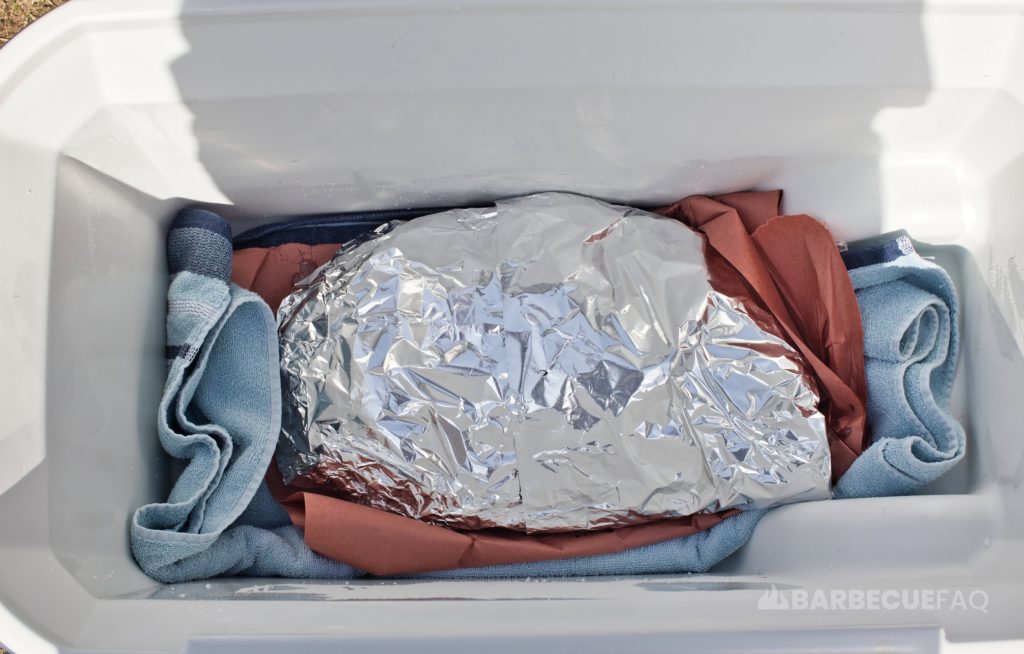 brisket in coleman cooler as a faux cambro