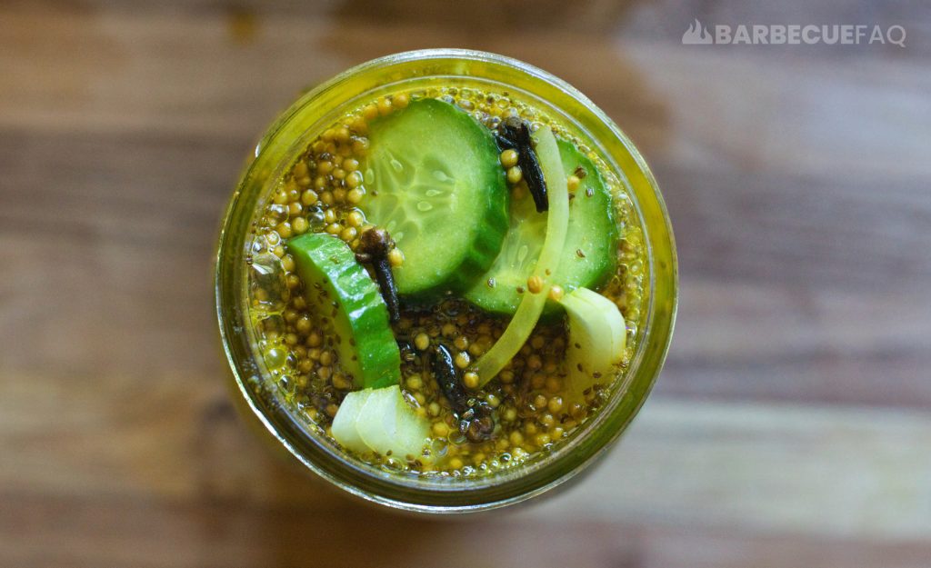 bread and butter pickles in jar top down