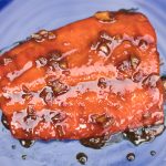 soy honey ginger salmon with glaze applied