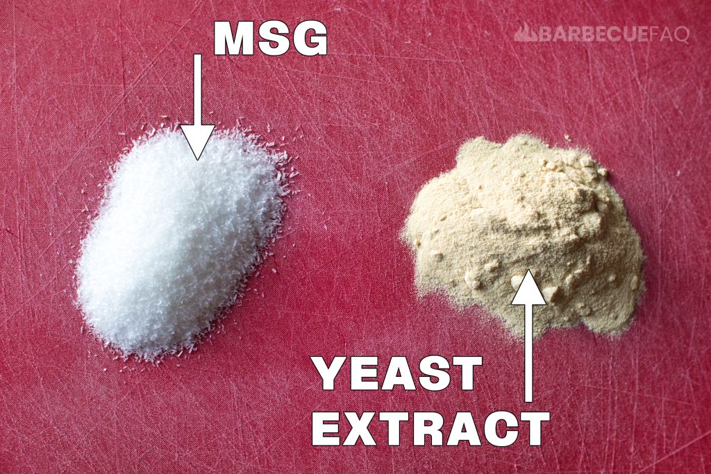 msg on a red cutting board next to yeast extract