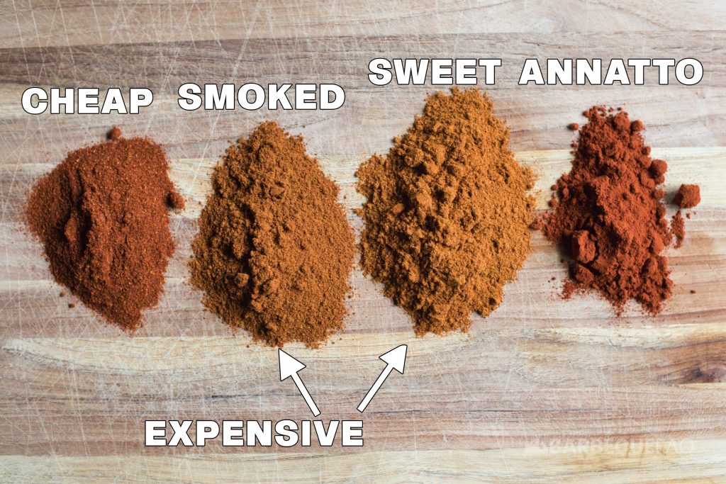 examples of 3 types of paprika that are used for bbq rubs