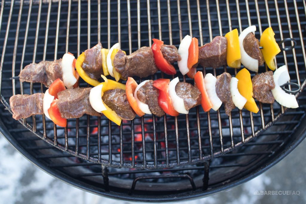 beef kebabs on the grill