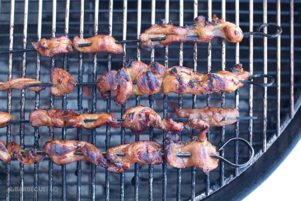 chicken teriyaki skewers on grill