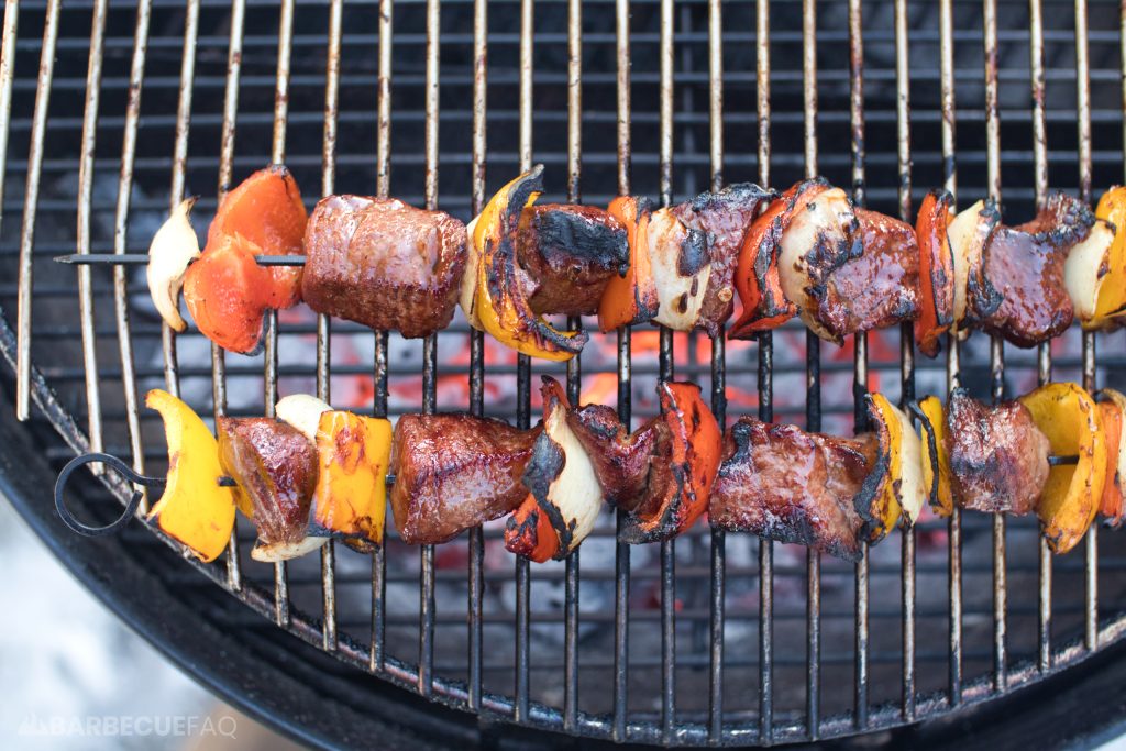 grilled beef kababs with a slight char