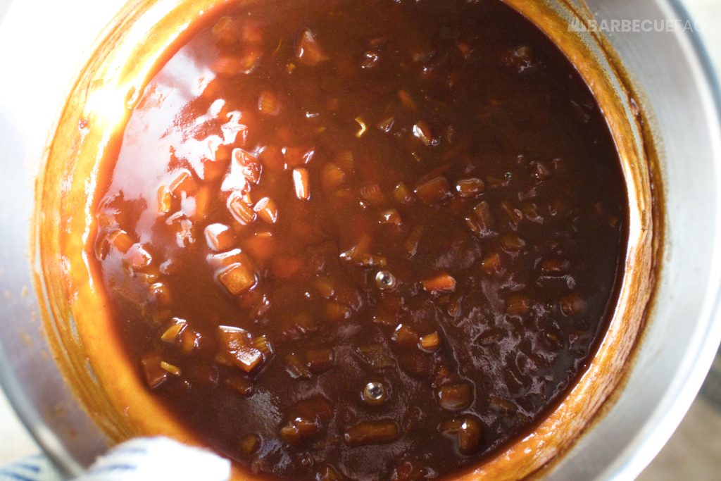 whisky bbq sauce combined in a large stock pot