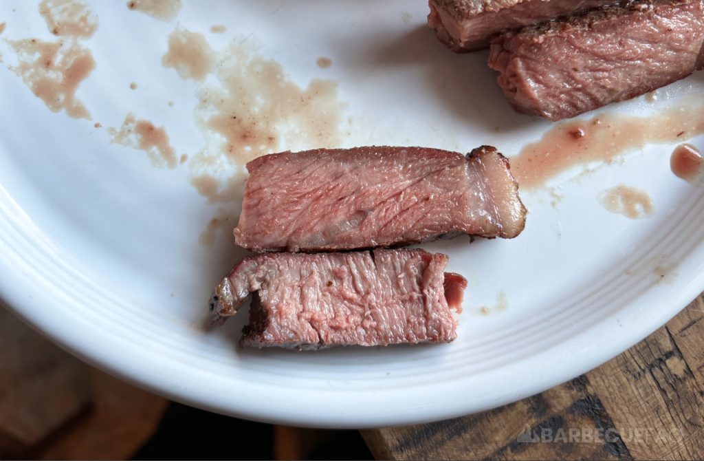 tbone steak doneness test for the strip side and loin side