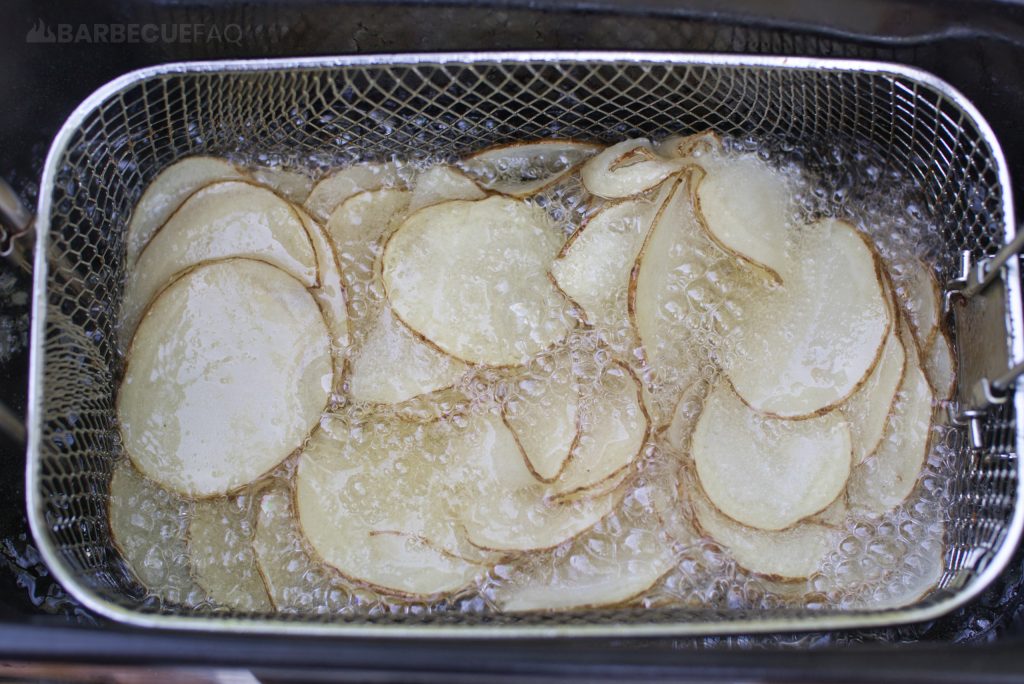 frying potato chips in deep fryer at 315F