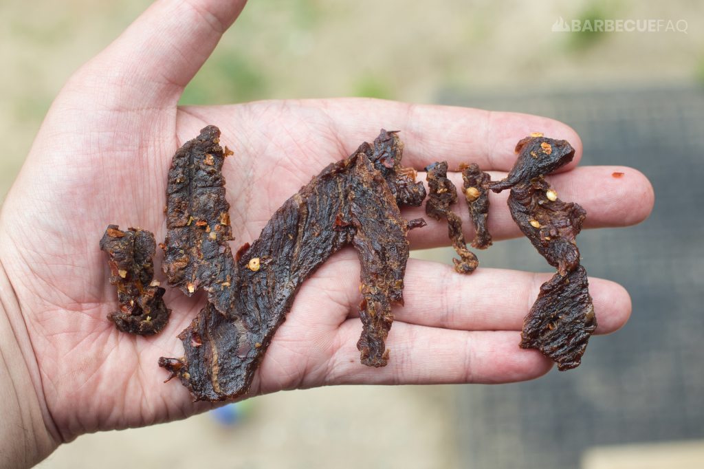 holding habanero teriyaki jerky in hand